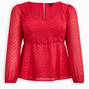 Torrid Size 1 Peplum Chiffon Red Heart Blouse